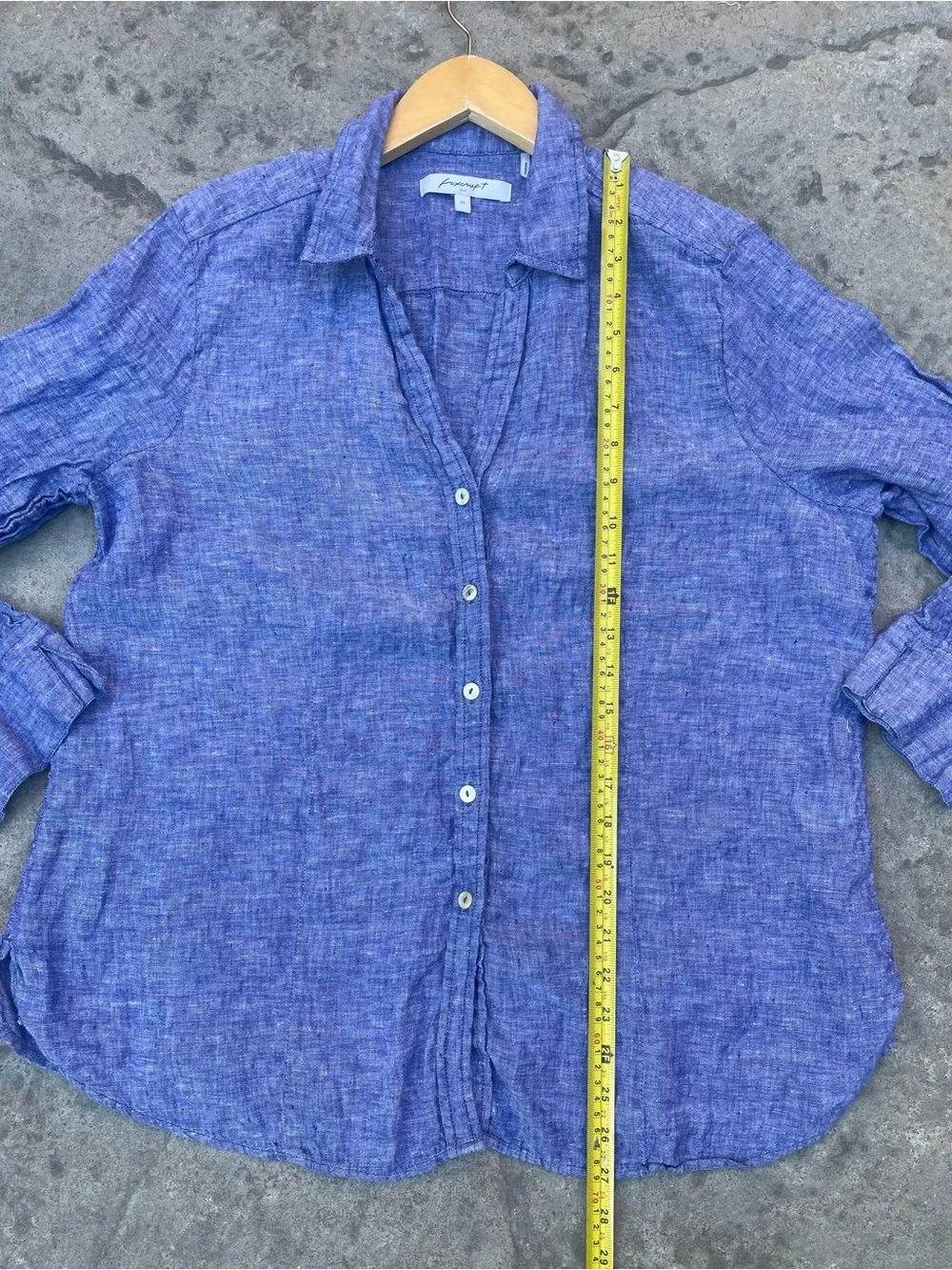 Foxcroft NYC 100% Linen Button Front Shirt XL Blue Relaxed Fit - Picture 6 of 8